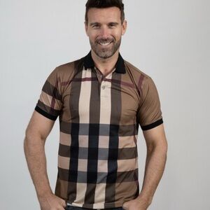 Men’s Brown Plaid Polo Shirt | Designer-Inspired Luxury Style | Sizes S–XL